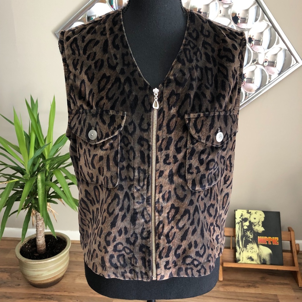 Vintage 90s Cheetah Zipper Vest Small